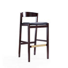 Manhattan Comfort - Klismos tabouret de bar moderne du milieu du siècle de 20" en similicuir noir et noyer foncé-Tabouret de bar moderne du milieu du siècle avec dossier parfait pour une utilisation au bar et dans la cuisine