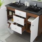 Modway - Transmit Double évier 48" Vanette de salle de bain - Noir noyer-Bassin à double évier en céramique