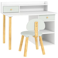 Qaba - Ensemble bureau et chaise pour enfants (2 pièces) avec rangement et étagères - Vert-Le large bureau permet de lire, d'écrire, de manger et de bricoler 
