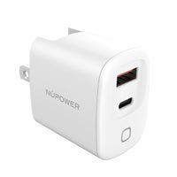 NuPower - Adaptateur secteur double port de 30 W - Blanc-Charge rapide à double port, adaptateur secteur PD, QC
