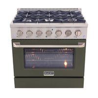 Kucht - 36 po Série KDF Cuisinière Pro Style au gaz propane - Acier inoxydable/Vert olive-Cuisinez et pâtissez comme un professionnel avec le four à convection extra-large de 5,2 pi³, configuration à 5 grilles et grande fenêtre de four