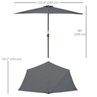 Outsunny - Parasol demi-rond pour patio avec manivelle et aération - 9,8 pi - gris-Aération supérieure pour réduire le risque de renversement par le vent