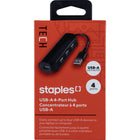 Staples - Concentrateur USB-A à 4 ports - Noir -Universel – Fonctionne avec Windows 7 et les versions ultérieures et est compatible avec les ordinateurs dotés d’un port USB-A