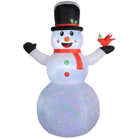 Outsunny - Bonhomme de neige gonflable de Noël 12pi avec lumière LED rotative-Bonhomme de neige joyeux portant un chapeau, une écharpe et des gants, avec un oiseau sur la main 