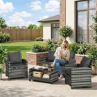 Outsunny - Ensemble de conversation de patio de 4 pièces avec coussins, gris foncé-Structure en acier avec revêtement en poudre et rotin PE résistant aux intempéries pour la durabilité et le style