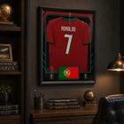 Frameworth - Coupe du Monde FIFA 2026 Officielle Portugal Cristiano Ronaldo Cadre Réplique de Maillot - 25,75 po x 33,75 po-Dimensions finales de 25,75 po x 33,75 po, un présentoir vertical idéal pour le salon, le bureau, la salle des partisans et la salle de sport.