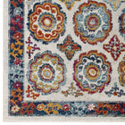 Modway - Entourage Treillis marocain floral vieilli d’Odile Tapis de comédie 8 pi l x 10 pi L - Ivoire Bleu Rouge Orange Jaune-Résistant aux taches / Facile à nettoyer