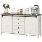 HOMCOM - Buffet de style ferme 60 po avec portes coulissantes de grange et tiroirs - blanc crème-Apportez une touche de charme rustique à votre cuisine avec des portes de grange et des accents rétro