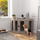 PawHut - Meuble caisse pour chien, design d’angle 41 po avec coussin - gris-Entrée et sortie faciles grâce à une grande ouverture 