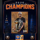 Frameworth - Cadre photoglass de OG Anunoby des New York Knicks trophée du championnat 2026 - 18 po l x 22 po H - orange-Présentoir photoglass encadré : cadre PhotoGlass de OG Anunoby des New York Knicks trophée du championnat 2026 motif horizon orange pour les amateurs et collectionneurs des New York Knicks