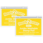 Ready 2 Learn - Tampon encreur lavable géant - Jaune - 6,2 po L x 4,1 po l - Paquet de 2-Temps D'art Sans Mess - L'encre de ce tampon encreur lave la peau avec de l'eau et du savon, ce qui rend le nettoyage rapide et facile.