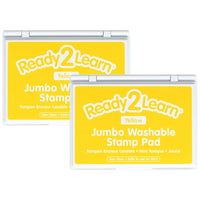 Ready 2 Learn - Tampon encreur lavable géant - Jaune - 6,2 po L x 4,1 po l - Paquet de 2-Temps D'art Sans Mess - L'encre de ce tampon encreur lave la peau avec de l'eau et du savon, ce qui rend le nettoyage rapide et facile.