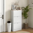 HOMCOM - Armoire à chaussures moderne avec 3 tiroirs rabattables pour 12 à 18 paires - blanc-Le dessus offre un espace supplémentaire pour l'exposition et le rangement 