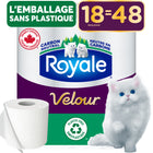 Royale - Papier toilette Velour 2 plis - 18 rouleaux de 190 feuilles-Le papier de toilette Royale Velour offre une excellente valeur avec ses 18 larges rouleaux qui sont l'équivalent de 48 rouleaux réguliers. Emballage en papier