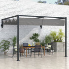 Outsunny - Pergola Adossée avec Auvent Rétractable pour Patio, Terrasse - 10 pi x 7 pi-Fabriqué en acier revêtu de poudre, solide et résistant 
