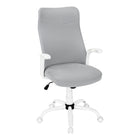 Monarch Specialties - 7324 Chaise De Bureau Multi-Position- Blanc/Tissu Gris/-Chaise de bureau exécutif à dossier haut avec accoudoirs fixes en blanc et un tissu polyester en gris