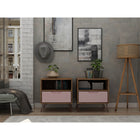 Manhattan Comfort - Rockefeller Table de Nuit 1 Tiroir Style Mid-Century Modern 51 cm - Naturel et Rose Poudré - Lot de 2-Choisissez le design de votre poignée lorsque le produit est chez vous Option pour une poignée découpée ou un look affleurant