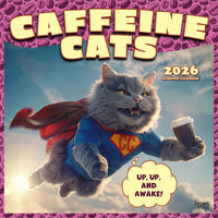 BrownTrout - 2026 Caffeine Cats Calendrier mural Suspendu Mensuel - 30,5 cm l x 61 cm H - Anglais-Photographie - Chaque mois, découvrez de superbes photographies ou œuvres d'art en couleur
