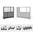 Luxor - Mur modulaire 53 x 48 - Cadre noir segmenté, fenêtre givrée, PET gris frais-Conception avec panneaux en acrylique givré et panneaux acoustiques en PET