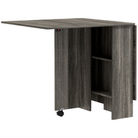 HOMCOM - Table à manger pliante avec abattant, étagères à 2 niveaux et roulettes pour 2-4 personnes - grain de bois gris-Conception à abattants