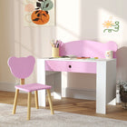 Qaba - Ensemble table et chaises d'étude pour enfants avec tiroir de rangement - Motif ours - Rose-Le grand tiroir augmente la capacité de stockage pour l'organisation 
