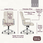 Elle Décor - Fauteuil de bureau Ellegant IVY - 25 1/2 po l x 29 po P x 40 3/4 po à 44 1/2 po H - Ivoire-Roulettes de grand diamètre, élégantes et durables, pour une mobilité aisée et en douceur