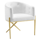 Modway - Savour Performance Velvet Fauteuil à manger d’accent Ensemble de 2 - Blanc-Base en acier inoxydable doré