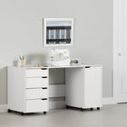 South Shore - Table d’artisanat et de couture sur roulettes Crea, blanc pur (7550728)-MODULE DE RANGEMENT COULISSANT: gardez hors de vue et à portée de main votre matériel de couture grâce au module de rangement coulissant qui contient une petite surface de travail et deux espaces de rangement ouverts.