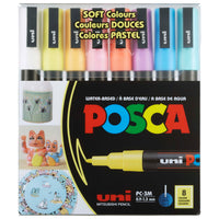Uni - Marqueurs de peinture à base d'eau Uni Posca PC-3M - Pointe fine réversible - 0,9-1,3 mm - Couleurs douces - Paquet de 8-Marqueurs de peinture à base d'eau adaptés à la plupart des projets artistiques et artisanaux sur plus de 50 surfaces, y compris le bois, le verre, le métal, le plastique, la céramique, le cuir et bien plus encore.