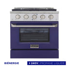 Kucht - 30 po Série KDF Cuisinière Pro Style au gaz propane - Acier inoxydable/Bleu-Éléments de cuisson doubles offrant une performance puissante : 3 000 watts (base) et 850 watts (haut), avec un gril de 3 500 watts pour une chaleur intense