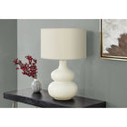 Monarch Specialties - Luminaire - 25 po H Lampe De Table - Abat-Jour Ivoire / Crème - Crème Céramique - Contemporain-La base empilée, ronde et contemporaine en céramique, avec un élégant abat-jour en tissu lin ivoire et accentuée par une finition métallique ronde argentée sur le dessus, apporte un raffinement moderne à une salle