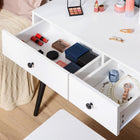 HOMCOM - Coiffeuse avec tabouret - 31,5 po L x 16,5 po l x 51,6 po H - blanc, noir-Le tabouret de maquillage avec pieds en bois massif vous offre une assise confortable 