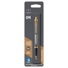 Parker - Stylo à bille IM - métal brossé avec bordure dorée - 1,0 mm - bleu  -La rencontre des conceptions élégantes, raffinées et établies et d’une silhouette moderne et profilée