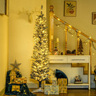 HOMCOM - Arbre de Noël artificiel pré-éclairé de 6 pi - pointes enneigées-Lumières LED blanches chaudes pour un bel éclairage de vacances, tout en consommant peu d'énergie et sont froides au toucher  