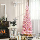 HOMCOM - Sapin de Noël artificiel forme crayon enneigé pré-illuminé - ouverture automatique - rose et blanc-Vaporisé de neige artificielle pour ajouter un aspect hivernal 