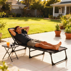 Outsunny - Chaise longue pliante d’extérieur pour camping - randonnée - noir-Fabriqué avec un cadre en acier revêtu de poudre