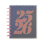The Happy Planner - Planificateur durable Floral Frenzy 2025-2026 12-mois-La disposition du tableau de bord comprend une section pour répertorier les courses, les listes d’épicerie, les factures et les choses à faire, tandis que le côté droit comporte des espaces encadrés quotidiens pour les rappels ou les plans quotidiens