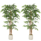 HOMCOM - Arbre banian artificiel 6 pi pour décoration intérieure - vert - lot de 2-Confectionné avec des feuilles au toucher naturel et des troncs en bois massif pour une beauté réaliste 