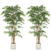 HOMCOM - Arbre banian artificiel 6 pi pour décoration intérieure - vert - lot de 2-Confectionné avec des feuilles au toucher naturel et des troncs en bois massif pour une beauté réaliste 