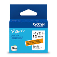Brother - BTAGT31 Ruban non laminé orange avec texte noir authentique pour étiqueteuse P-touch, 12 mm (L) x 4 m (l)-Faites confiance à Brother pour tous vos projets.Pour tous vos besoins en matière d’étiquetage, faites confiance à Brother, la marque d’étiqueteuses la plus fiable au Canada.