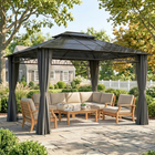 Outsunny - Pavillon à toit rigide double 10 pi l x 12 pi L avec rideaux - noir-Le toit en polycarbonate translucide laisse passer un peu de lumière tout en offrant de l’ombre