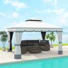 Outsunny - Pavillon d’extérieur à double toit 10 pi l x 12 pi L avec moustiquaire et rideaux-Le cadre en métal avec revêtement en poudre est plus stable et moins susceptible de rouiller