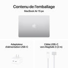 Apple - Portatif MacBook Air 15,3 po, M3, SSD 256 Go, Mémoire unifiée 16 Go, Argent, Français-Super connecté: MacBook Air intègre deux ports Thunderbolt, une prise pour écouteurs, les connectivités Wi-Fi 6E et Bluetooth 5.3, et un port de recharge MagSafe. Il prend en charge jusqu’à deux moniteurs quand l’écran est rabattu.