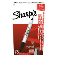 Sharpie - Marqueurs permanents à deux bouts, noirs, Paquet de 12-Une pointe fine et ultra-fine dans un seul marqueur pratique