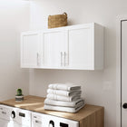Prepac - Rangement mural Elite 54 po avec portes à panneaux, cabinet de salle de bains avec 1 étagère ajustable - Blanc-La profondeur de 12 po laisse plus d'espace au-dessus de la laveuse et de la sécheuse