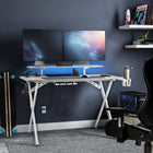 Staples - Emerge Bureau de jeu Vizon, 47 po, blanc-Support surélevé pour moniteur avec 6 bandelettes d’éclairage à DEL de couleur