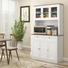 HOMCOM - Armoire de garde-manger 71 po avec espace pour micro-ondes et buffet - blanc-Le plan de travail spacieux comprend un trou pour câble afin d’utiliser des appareils électroménagers 