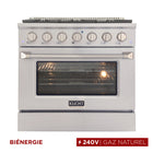 Kucht - 36 po Série KDF Cuisinière Pro Style au gaz naturel - Acier inoxydable-La cuisinière à gaz à 6 brûleurs comprend un brûleur double de 20 000 BTU avec mode mijotage, un brûleur de 15 000 BTU, un brûleur de 12 000 BTU, deux brûleurs de 9 000 BTU et un brûleur de 6 000 BTU