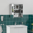 Kleankin - Armoire de salle de bain à miroir avec porte battante murale - argenté-Les étagères à 3 niveaux permettent de ranger vos produits de beauté et articles d’hygiène quotidienne 
