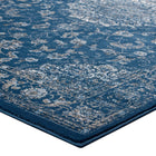 Modway - Lilja Médaillon vintage vieilli Tapis de 5 pi l x 8 pi L - Bleu marocain beige et ivoire-Résistant aux taches / Facile à nettoyer